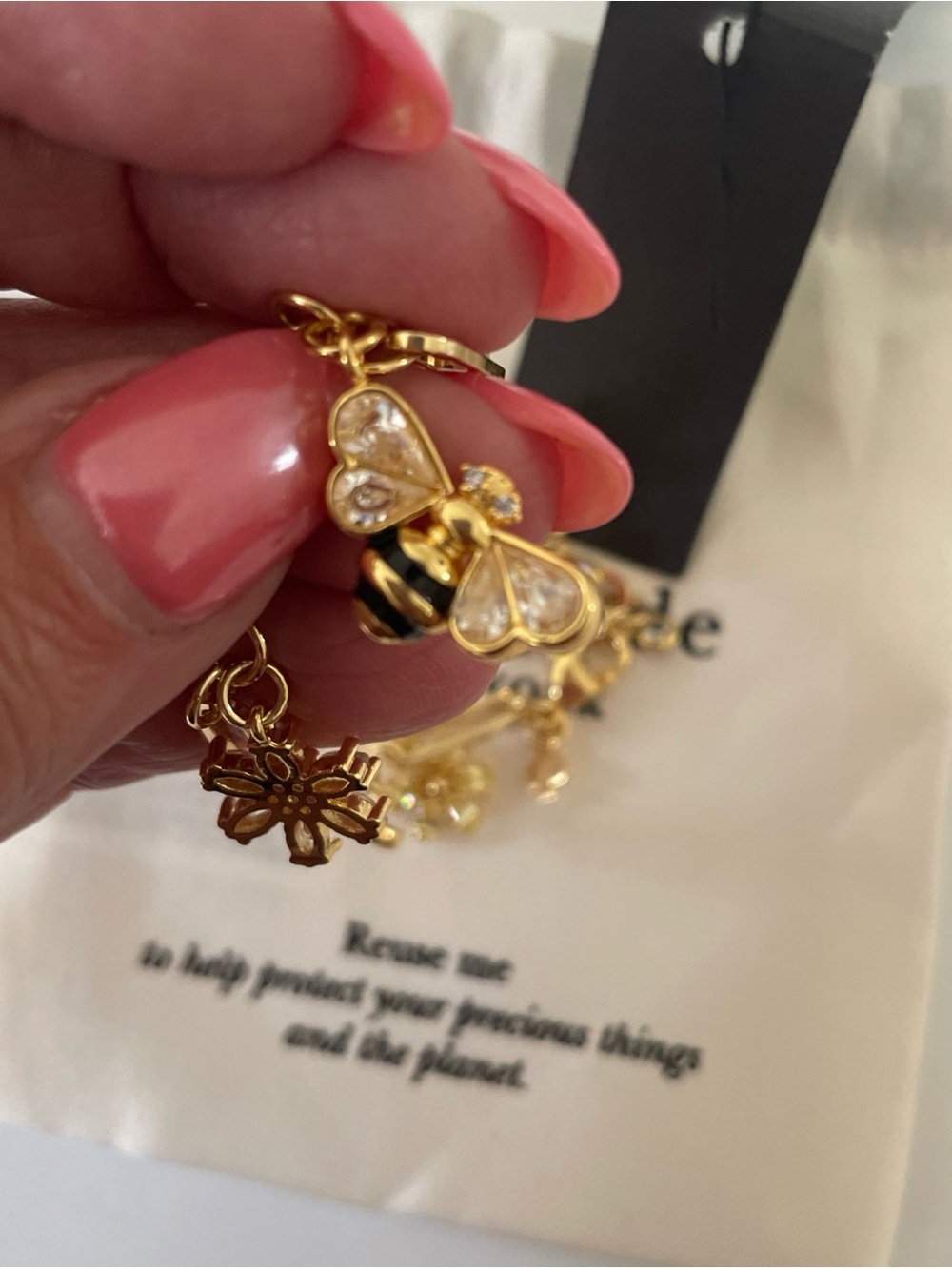 kate spade Gold Bee & Floral Charm Link Bracelet - Picture 6 of 6